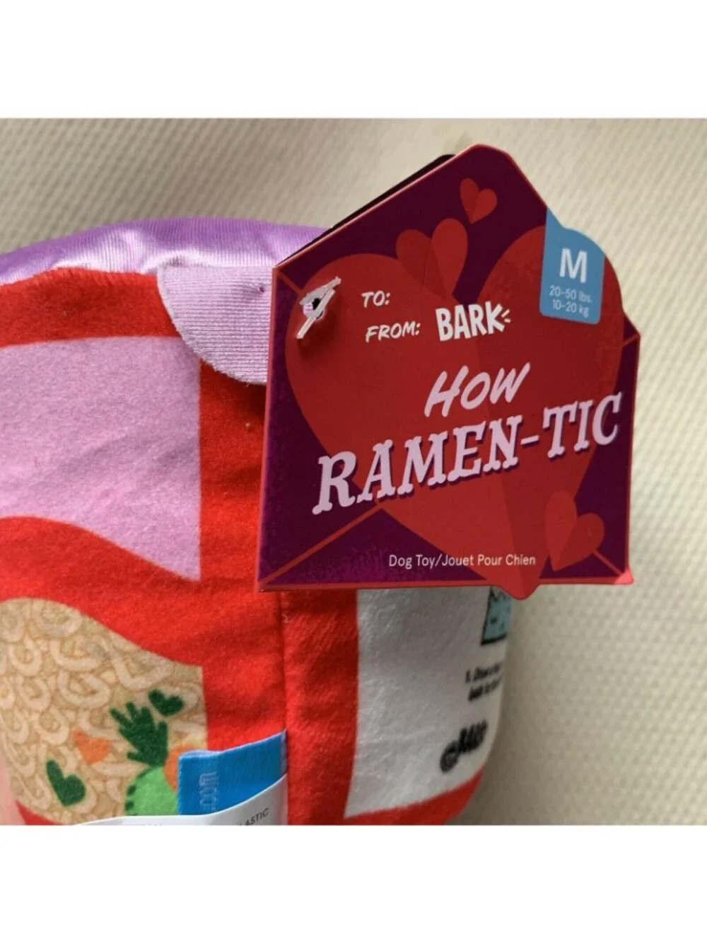 Bark Dog Chew Toy Ramen-Tic Plush Squeaker Crinkle Chewable Stuffing New Gift